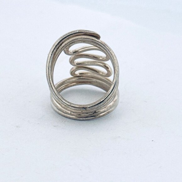 Estate Vintage Silver 960 Sculptural Wave Wrap Ring Size 8, 8.9g Modernist Look - Picture 6 of 11